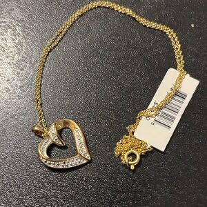 Elegant Gold Tone Heart Necklace with Sparkling Diamond Accents